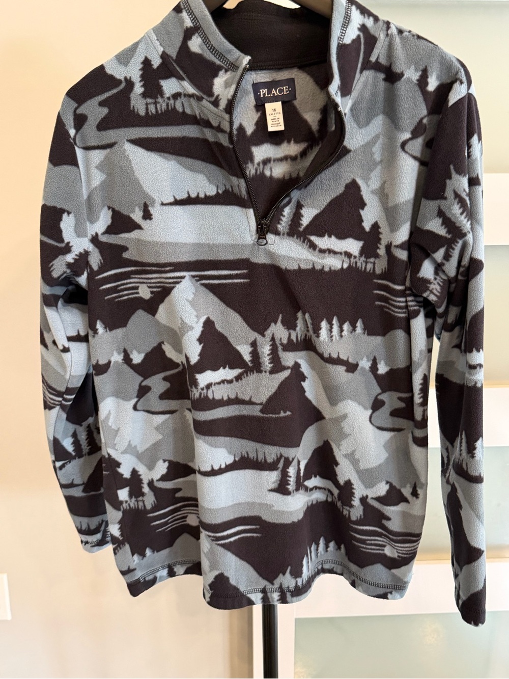Place boys Grey & Black Mountain Print Quarter-Zip Fleece